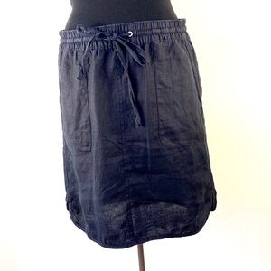 LORD and Taylor linen skirt navy blue slits scalloped hem pockets size small